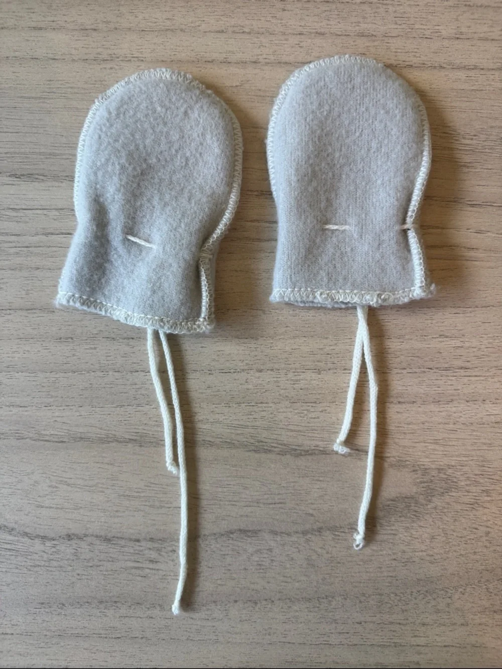 Organic Cotton Cream Baby Mittens with Wrist Ties